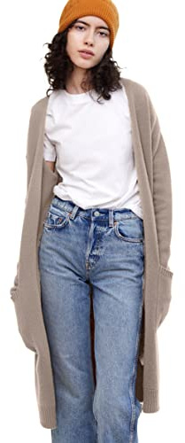 State Cashmere Long Sweater Cardigan Women 100% Pure Cashmere Cardigan with Pockets Cashmere Cardigans for Women (Undyed Natural, Medium)
