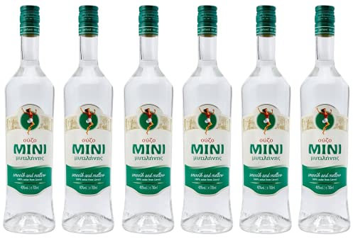 Ouzo Mini Mytilini 6x 0,7l 40% Vol. | Der beliebte Ouzo aus Lesbos | + 20ml Jassas Olivenöl
