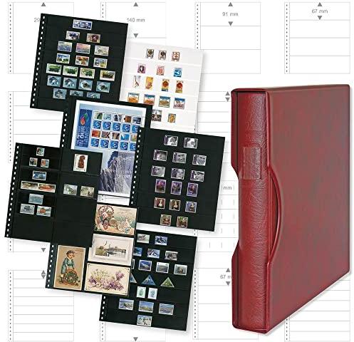 Lindner Komplettangebot: Ringbinder-Set Regular (1124) inkl.20 Omnia-Blätter nach Wahl (8 weiße Streifen (016P), Weinrot)