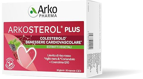 Arkopharma Arkosterol Plus - Integratore Alimentare per Colesterolo - Con Lievito di Riso Rosso, Aglio nero, Coriandolo, Coenzima Q10, Policosanoli - 1 confezione da 30 Capsule