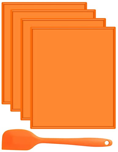 4pcs Silicone Dehydrator Mats with Edge Non-Stick Dehydrator Sheets, Multifunctional Food Fruit Dehydrator Trays Baking Mats with Silicone Scraper for Making Fruit Leather Vegetables Herbs