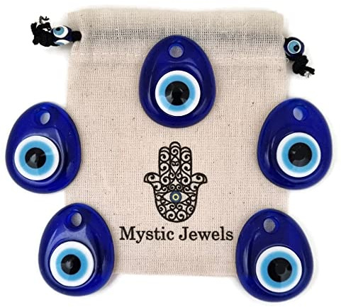 5 Unidades - Ojos Turco para Colgar - plastico contra el Mal de Ojo Azul y Blanco, Amuleto de la Suerte, decoración de Pared (Gota)