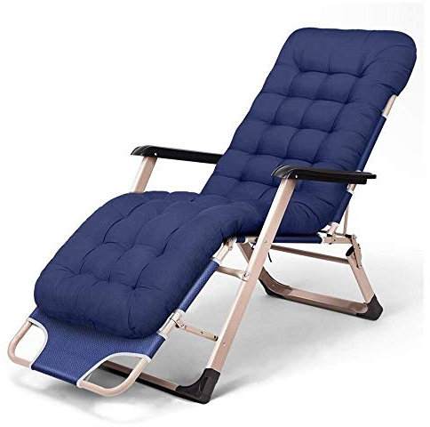 Comfortable Patio Chairs Reclining for Heavy People Outdoor Beach Lawn Camping Portable Chair Foldable Deck Chair with Cushions Support 200kg (Color : Blue)
