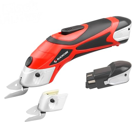 BLACKCUBE Cordless Electric Scissors, Powerful Cutter for Tough & Soft Materials From Cardboard to Fabric, Rechargeable Dual Blade Box Cutter and Fabric Scissors Kit