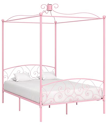 Camerina Himmelbett-Gestell Rosa Metall 120 x 200 cm Himmelstange Klemmen Betthimmel Stange Himmelbett Gestell Moskitonetz Halterung Bett