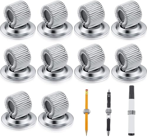 FIBOUND 10 Stücke Stifthalter Clips, Selbstklebender Stiftehalter Clips, Selbstklebende Stifthalter aus Metall, Stifthalter mit Verstellbarer Federschlaufe, für Büro Whiteboard Board Löschen (Silber)
