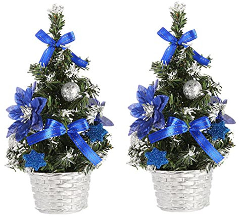 Mini árbol de Navidad Artificial de Mesa Mini árbol de Navidad Artificial pequeño árbol de Navidad Decoraciones de Escritorio de Mesa 2 Piezas Azul