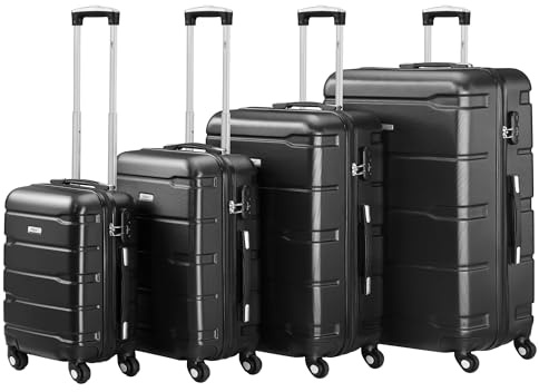 Zelsius Koffer Set 4 Stück, Schwarz | ABS Hartschalenkoffer mit Zahlenschloss, 4 Rollen und Innen Trennwand | Hartschalenkoffer Set 4 teilig, Trolley, Koffer Groß, Luggage Set, Handgepäckkoffer