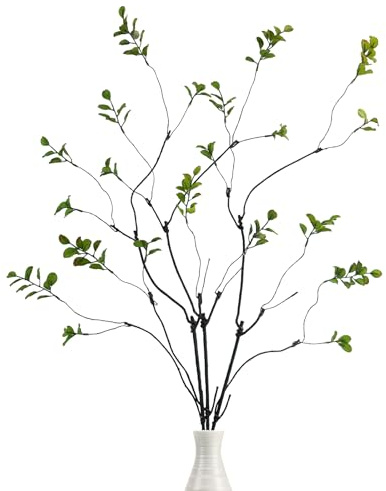 Krissing 3 Pcs Faux Greenery Stems, 37 Tall Fake Ficus Twig Stems Plants Artificial Greenery Stems Branches for Vase Indoor Office Desk Home Spring Table Decor