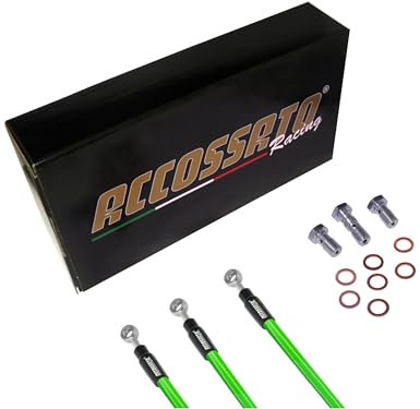 Accossato Kit Completo Tubi Freno Verdi Moto Kawasaki - ZX6R Ninja Radial Calipers (2007-2008), Layout F, Numero Tubi: 3
