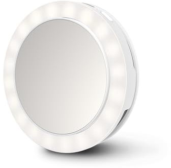 Medisana CM-20E espejo selfie con luz LED, espejo cosmético para llevar, apto para smartphone, teléfono móvil, ordenador portátil y tableta, pequeño y ligero para el bolso