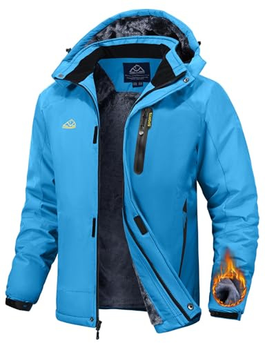 Rdruko Skijacke Herren Winterjacke Snowboardjacke Warme Fleece GefüTtert Winter Jacke Wasserdicht Funktionsjacke Männer Outdoor Wanderjacke mit Kapuze-Blau M