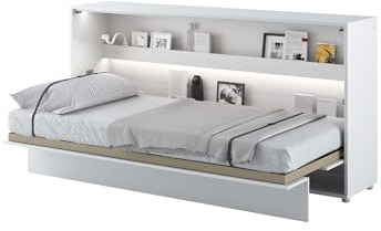 MEBLINI Schrankbett Bed Concept - Wandbett mit Lattenrost - Klappbett mit Schrank - Wandklappbett - Murphy Bed - Bettschrank - BC-06-90x200cm Horizontal - Weiß Matt