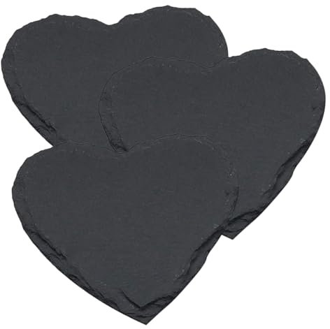 Cabilock 3pcs 4-inch Heart Shaped Natural Steak Dinner Plates Black Heat Resistant Snack Platters for Home and Restaurant Use, Food Service and Dessert Trays 15x15cm