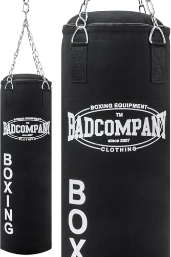 Bad Company Saco de boxeo incl. cadena de acero resistente I Saco de golpeo de lona, sin relleno I 120 x 30 cm