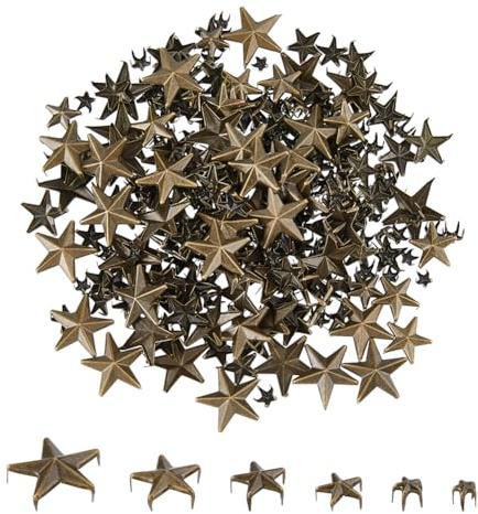SUPERFINDINGS 320 STK. 6 Größen Ledernieten Sternnieten Antik Bronze 5mm/7mm/10mm/12mm/15mm/20mm Fünfzackige Nieten Metall Punk Nieten Nieten Leder Spikes Für Kleidung Taschen Schuhe DIY Handwerk