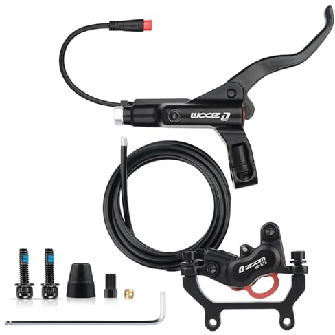 Hycline 4-Pistons Ebike Hydraulic Brake Set: Zoom H876E 2-PIN Power-Off Electric Bike Right Disc Brake Levers with Rear Calipers PM/is Adapter