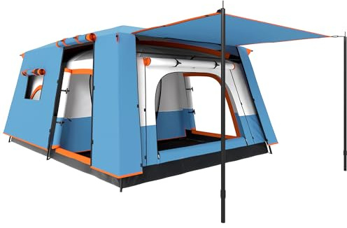 Outsunny 4 Man Camping Tent, Double Layer Tunnel Tent with Porch, Living Area and 2 Bedrooms, Sewn in Groundsheet, 3000mm Waterproof and UPF 30+, Portable with Bag, 430 x 305 x 195 cm Large, Blue
