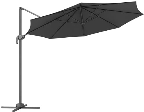 Outsunny 3 x 3(m) Cantilever Parasol with Cross Base, Garden Umbrella with 360° Rotation, Crank Handle and Tilt for Outdoor, Patio, Black