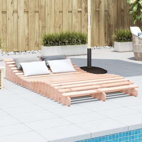 IKAYAA Sonnenliege Holz Wetterfest Garten Doppelliege Loungebett Sonnenbett Outdoor Bett Holzliege Garten Liege Holzliege Himmelsliege 205 x 110 x 31.5 cm Natürliches Douglasie