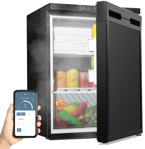 Compressore frigorifero da 65 l, con due camere, congelatore, roulotte con controllo app, 12/24 V DC, 220-240 V AC, frigo auto con luci a LED, fino a -20 ℃, scatola frigo elettrica per auto, barca