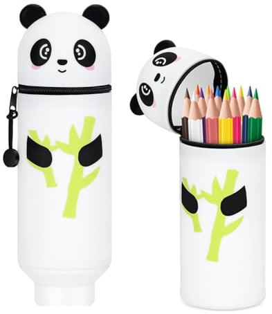 Azhong toys Federmäppchen,Silikon Federmäppchen,2-in-1 Weiche Silikontasche,Tier Stifthalter,Cartoon Federmäppchen,Federtasche aus Weichem Silikon für Stifte(Panda - Bambus)
