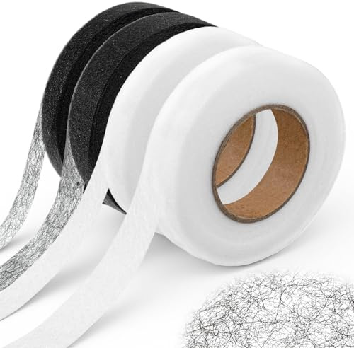 Zelphvt 25m 4 Rollen Saumband zum Aufbügeln 10mm Breite Selbstklebendes Bügelband Aufbügeln Nahtband von Stoff,Vorhang,Hosen,Kleidung,Jeans(Weiß und Schwarz)