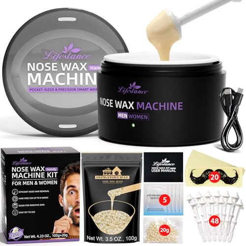 Lifestance Nasenhaarentferner Wachs Set, Nasenhaar Wachs & Nasenhaarentferner, tragbares Waxing Set mit USB-C Wax Maschine, Nasenwachs bis 70°C, keine Wachsstreifen nötig, für Nase, Ohren, Augenbrauen
