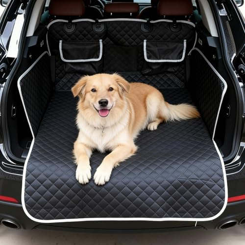 Nimblyne Protection de coffre pour chien : 180 × 177 cm Tapis de protection universel pour chiens avec protection latérale et seuil de chargement, double poches, couverture matelassée pour chien pour
