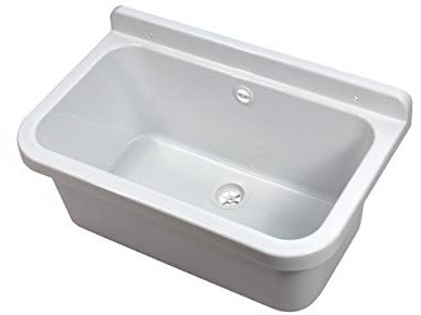 VBChome Ausgussbecken 55 x 34 x 21 cm Spülbecken Waschtrog mit Überlauf Waschbecken für Gewerbe Waschraum Garten inkl. Ablaufgranitur