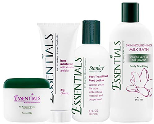 Stanley Home Products Essentials Skin Care Kit - Complete Skincare Set with All-Purpose Cream, Nourishing Milk Bath, Feet TreatMint Foot Lotion and Hand Moisturizer Cream - For Spa & Home