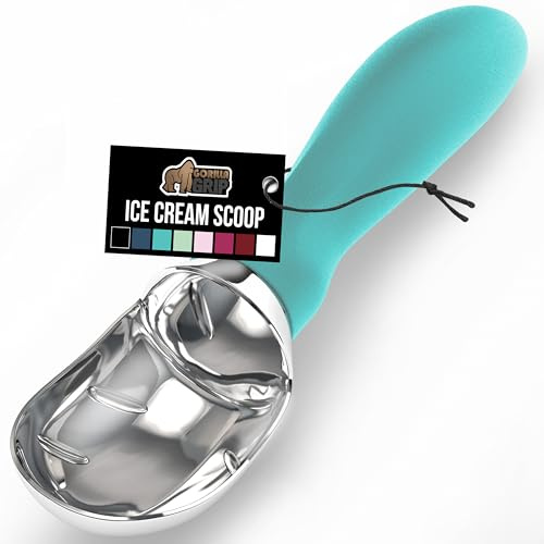 GORILLA GRIP® Heavy Duty Ice Cream Scoop, BPA-Free, Dishwasher Safe, Comfortable Zinc Alloy Handle, Professional Scooper, Hard Gelato, Sorbet, Cookie Dough, Melon, Round Cones, Kitchen Tool, Turquoise