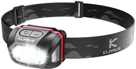 klarus HM1 Head Torch Rechargeable USB C, Led Super Bright Headlamp, Headtorch 440 Lumens 70 Hours Max Runtime, 1800mAh Battery IPX6 Waterproof for Running, Camping, Hiking, Hunting (Red)
