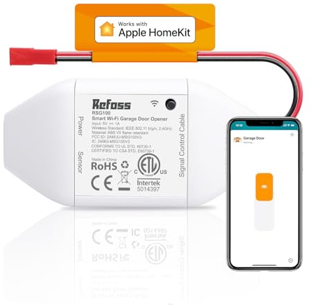Smart Wi-Fi Garage Door Opener, Compatible with Apple HomeKit, Siri, Alexa & Google Assistant, Carplay, App Remote Control, Only Support 2.4GHz Networks