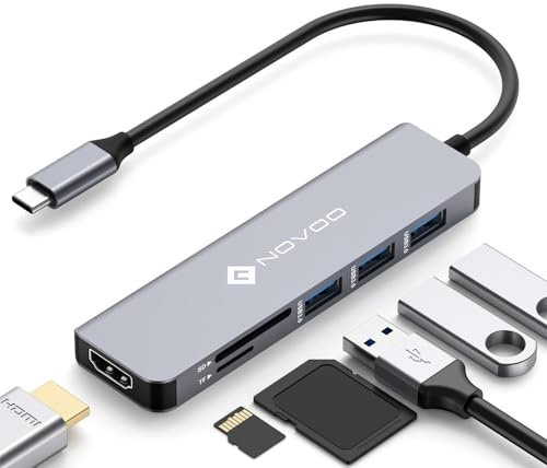 NOVOO USB C Hub 4K HDMI USB C Adapter mit MacBook Pro/Air M1 M2, Adapter auf HDMI 4K, 3 x USB 3.0, Kartenleser SD & Micro SD, Multiport Dock kompatibel mit Dell Surface Lenovo Hp mehr Typ C Geräten