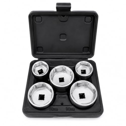 Autojack 5pc Oil Filter Socket Set 3/8 Drive 24-38mm Remover CR-V in Case