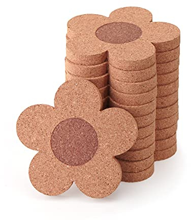 12PCS 3/8 Thick Cork Coasters for Drinks,Absorbent and Reusable Coaster Set 100% Natural Cork 4 inch Flower Shape Farmhouse Rustic Wood Drink Coasters Bulk Cork Coasters for Desk and Glass Table