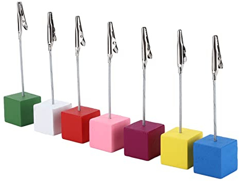Soporte para números de mesa de 7 piezas, soporte para fotos de madera para notas, soporte para notas, tarjeta de imágenes con base de madera colorida para fotos