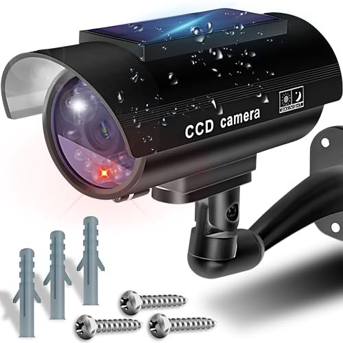 Retoo Swivelling Solar Dummy Camera for Outdoor and Indoor, Wireless CCD Camera with Flashing LED, Weatherproof Security Camera, Fake Camera for Home and Office Surveillance, Dummy Camera, Black