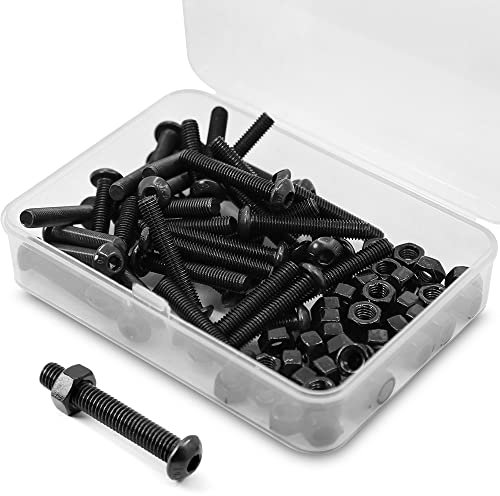(40 Ensemble) M5 x 30mm Vis à tête bombée avec six pans creux et écrous Filetage complet en Acier au Carbone 10,9(Noir)
