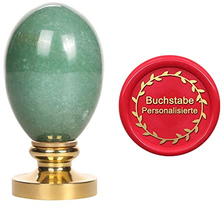 Mogokoyo Siegelstempel Personalisiert Wachs Stempel mit Edelstein Griff Kundenspezifische Gravur Foto Logo Stempel für Hochzeit Einladung (Grün Aventurin, Alphabet Kundenspezifische Gravur)