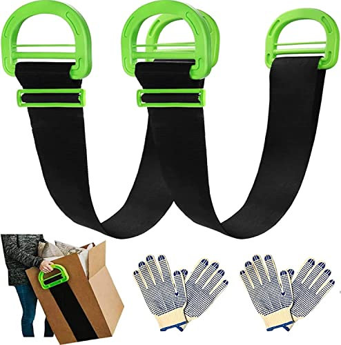 2-Pack Verstellbare Hebegurte Tragegurte Umzug für 1 oder 2 Personen, Multifunktionaler Umzuggurt mit Antirutsch-Handschuhe für Möbel & Geräte Boxen Schwarz