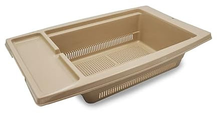 Virsus Scolaverdure da lavello 51A, misura 43x26x10,5 cm, privo di BPA, cestello scolapasta, scolapiatti colino per verdure, frutta, posate, stoviglie per qualsiasi lavandino da cucina (Beige)