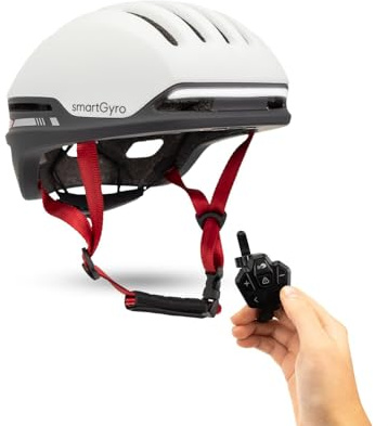smartGyro Casco Inteligente Smart Helmet PRO con luz de Frenado Automática, Intermitentes, Altavoces, Bluetooth, Tamaño L, EPS + PC, Batería, Visera Delantera, Leds Delanteros y Traseros, Color Blanco