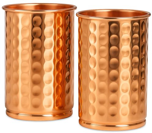 HEALTHANDWEALTH Pure Copper Tumbler Cups -300 Ml Derby Cups for Mint Juleps, Cocktails, Your Favorite Beverage - Keeps Drinks Colder, Longer