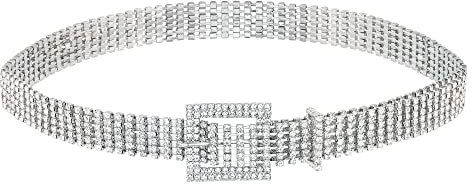 CHIC DIARY Mode Glitzer Strassgürtel Kettengürtel Taillenkette Silber Hüftkette Dekorativer Kleidgürtel Taillengürtel Damen