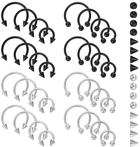 32 Stück Hufeisen Piercing Nasenpiercing Chirurgenstahl 14G Verschiedene Größen Hufeisenring Chirurgenstahl Nasenmembran Septum Piercing Set Creolen Frauen Männer Lächeln Piercing Schmuck Nasenring