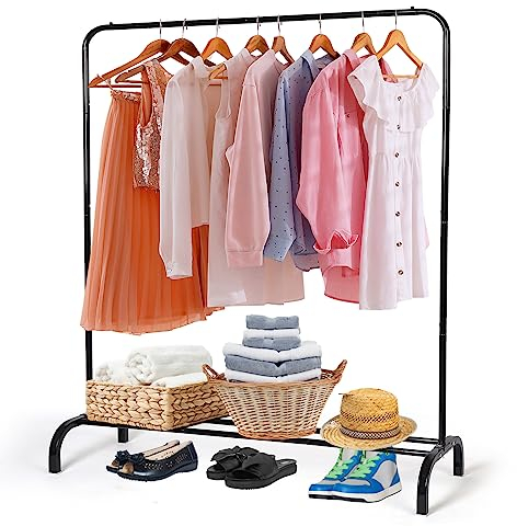 Metal Clothing Rack Garment Rack, Closet Rack Heavy Duty Hanging Racks for Clothes with Top Rod and Storage Bottom Shelf, Clothes Rail Hanger Stand Free for Hanging Coats, Skirts, Shirts 43.5 In-Black