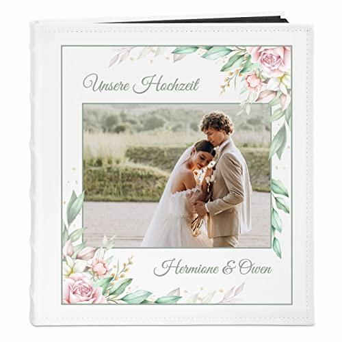 Maverton Fotoalbum zum Selbstgestalten mit Aufdruck - für 240 Fotos 10x15-60 schwarze Seiten - Größe 33x30cm - Weiß - personalisierte Geschenke zum Hochzeitstag zur Hochzeit