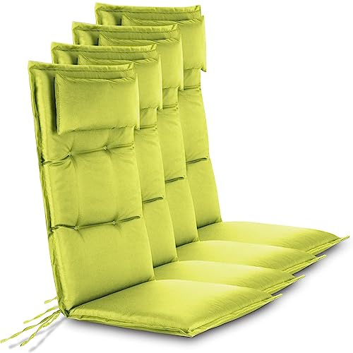 Hochwertige Gartenstuhl Auflagen 4er Set Hochlehner mit Kissen - Sitzpolster Stuhlauflagen für Draußen und Drinnen aus pflegeleichtem Outdoor Material 120x50 cm Made in EU Grün 120 x 50 x 5 cm